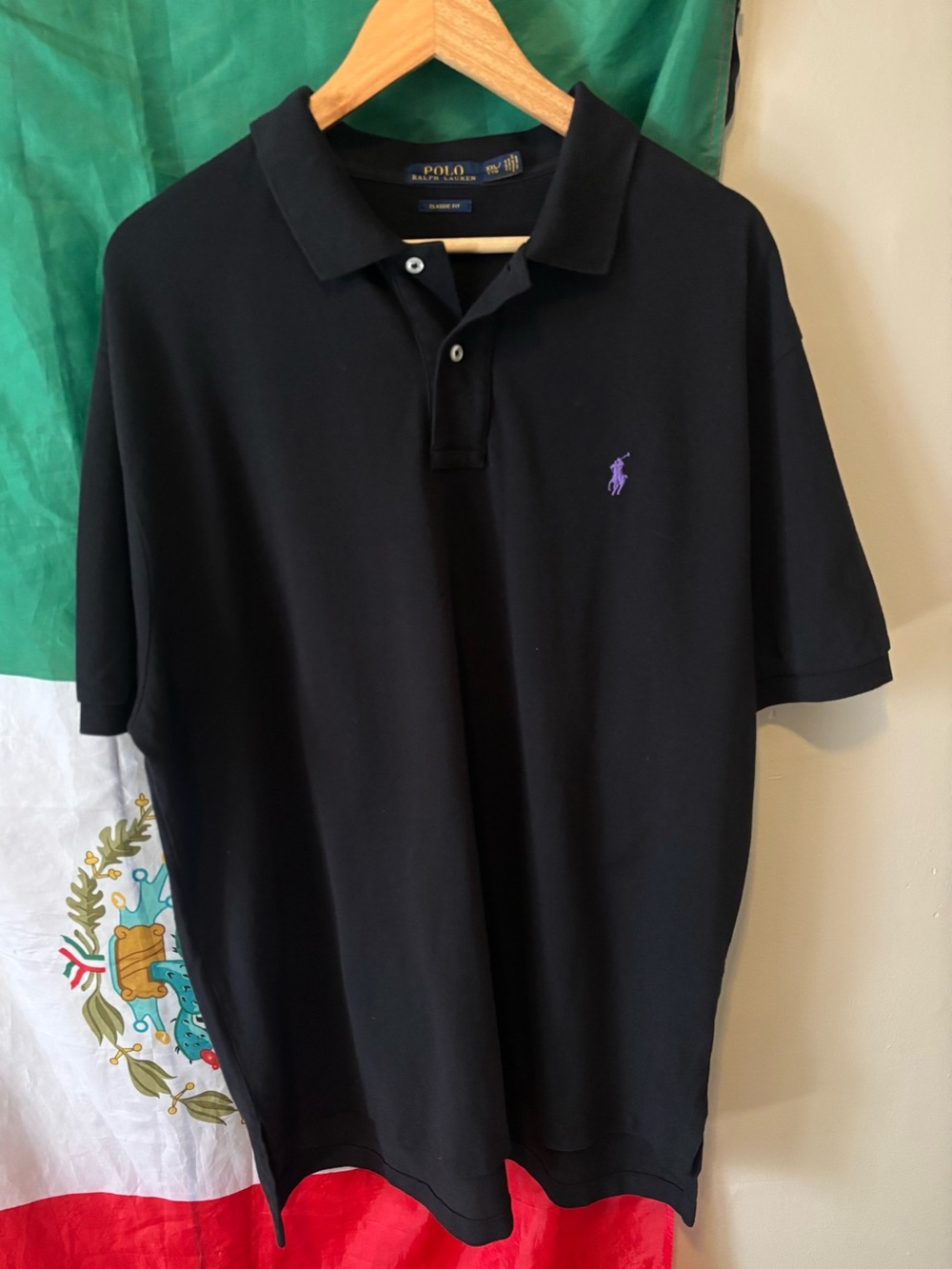 Ralph Lauren Black Polo Shirt with Purple Pony